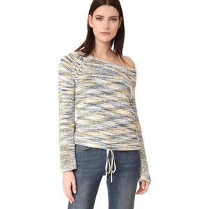 Theory Coella Knit Sweater Size Small Denim Mix Soft Chain Drawstring Boatneck